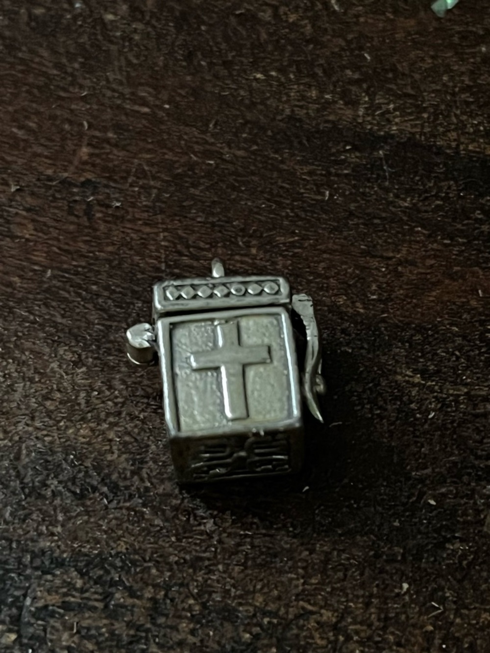 925 Silver Cross Prayer Box Charm /Pendant Top Opens